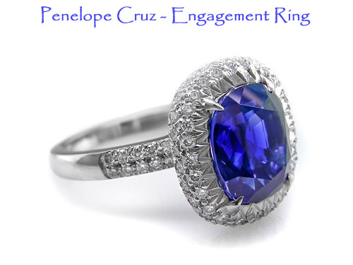 Penelope Cruz blue sapphire wedding engagment ring