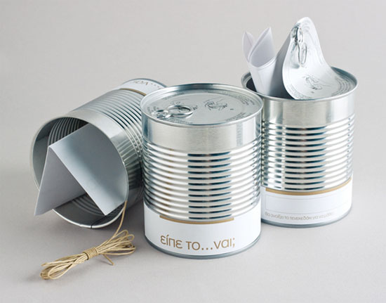 wedding invitation in a can