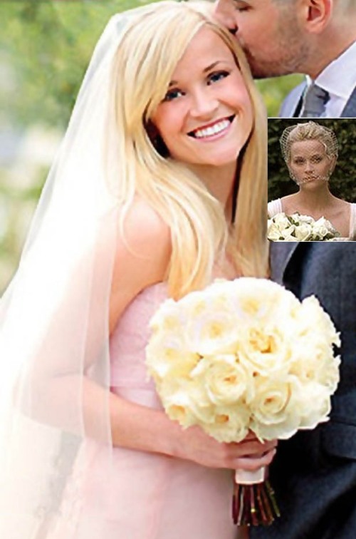 Reese Witherspoons pink wedding dress by Monique Lhuillier
